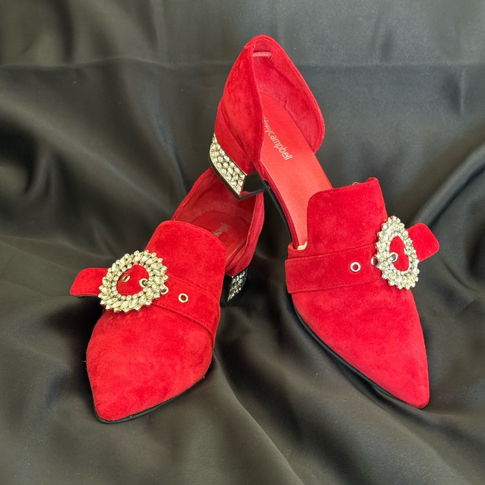 Jeffrey Campbell Scarlet Red Loafers with Crystal Accents